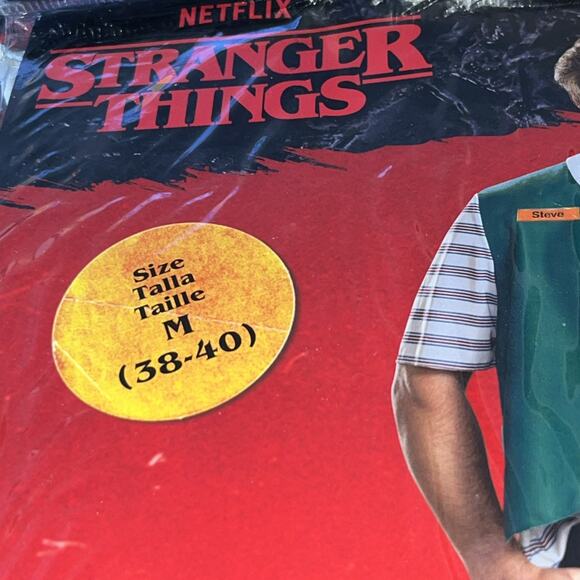 Steve Costume -Stranger Things (Men’s M, 38-40) Disguise Shirt W/ Built In Vest - Picture 2 of 8